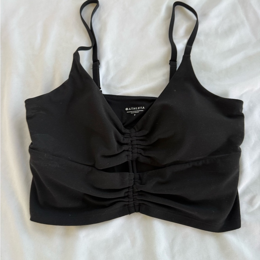 Athleta Black Ruched Front Sports Bra